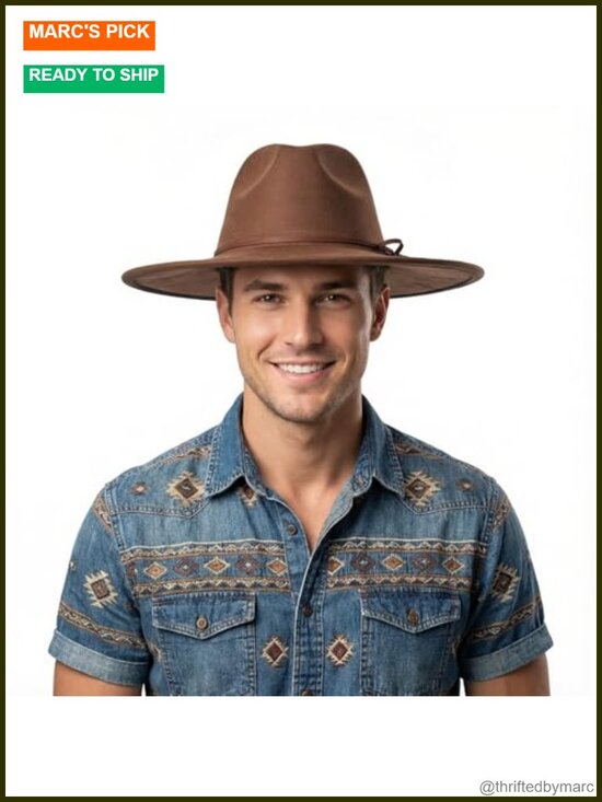 Classic Wide Brim Fedora Hat Suede Adjustable Strap